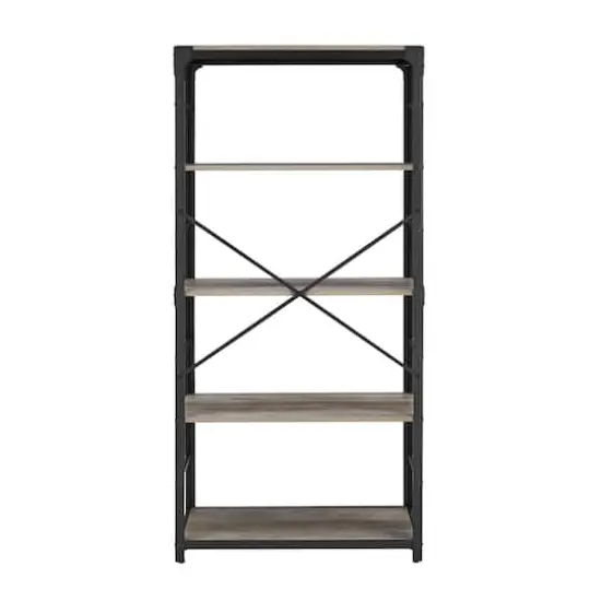 Walker Edison 64" Graywash Angle Iron Industrial Bookcase {7}