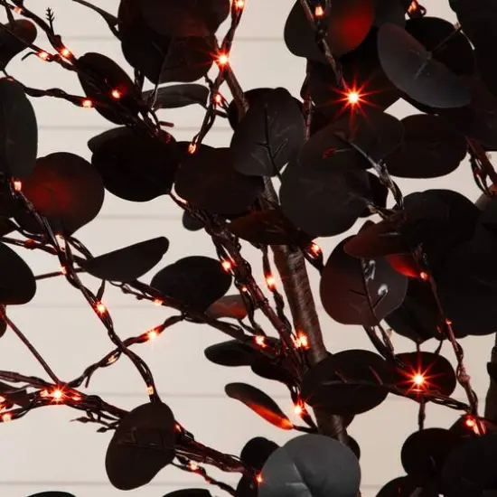 8ft. Pre-Lit Artificial Halloween Black Eucalyptus Tree with 540 Orange & Purple LED Lights {6}