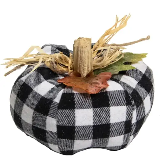 5" White & Black Buffalo Plaid Fall Harvest Pumpkin {1}