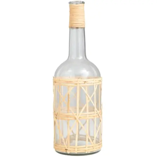 19" Clear Glass Handmade Vase with Light Brown Rattan Woven Body & Neck {3}