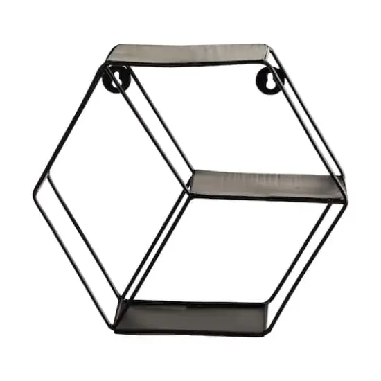 10" Black Matte Hexagon Wall Shelf {1}