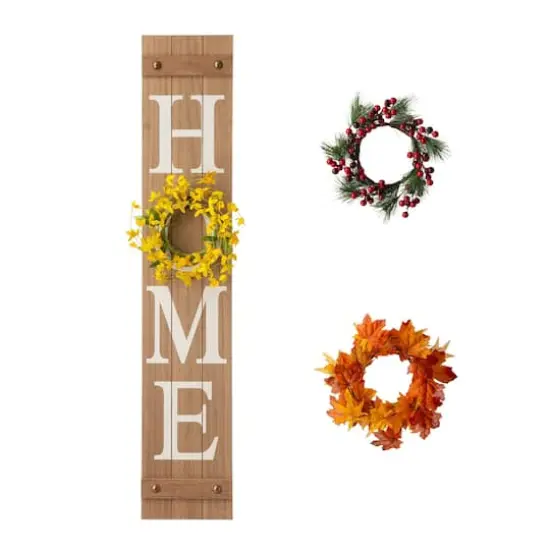 Glitzhome 42"H Wooden Brown "HOME" Porch Sign with 3 Changable Wreaths {1}