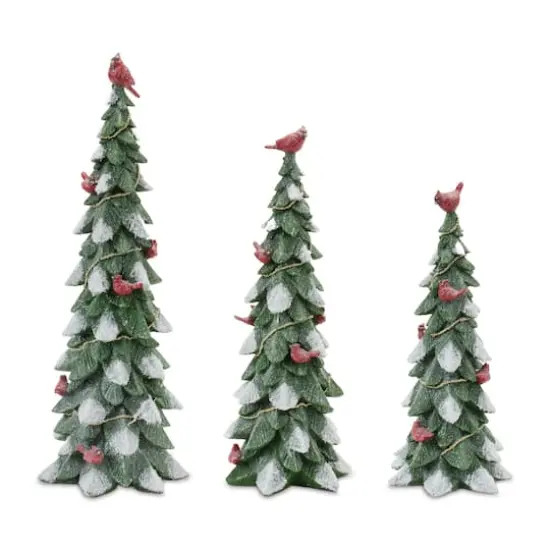 Frosted Cardinal Pine Tree Set {1}