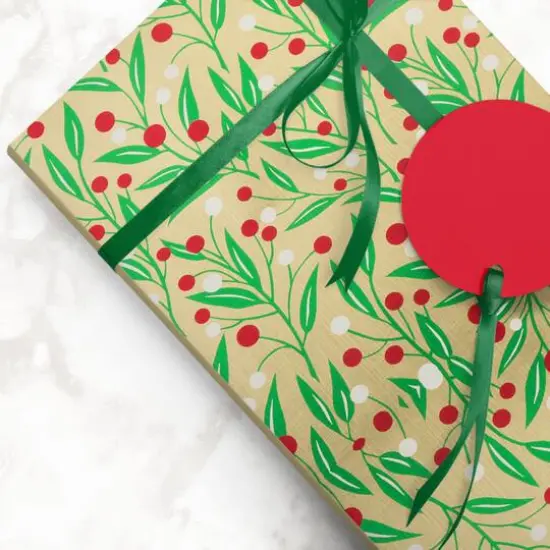 JAM Paper Embossed Gold with Holly Gift Wrap {5}