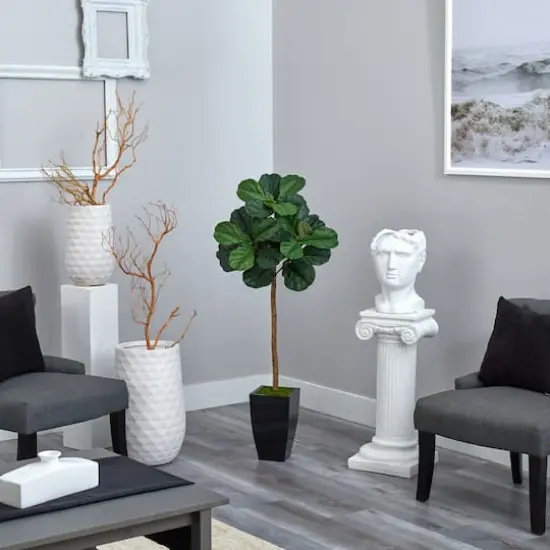 4ft. Fiddle Leaf Artificial Tree in Black Metal Planter {5}