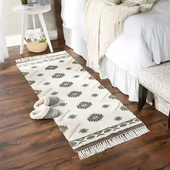 DII&reg; Printed Off-White Hand-Loomed Shag Rug Runner, 2ft. x 3" x 6ft. Brown/Green {6}
