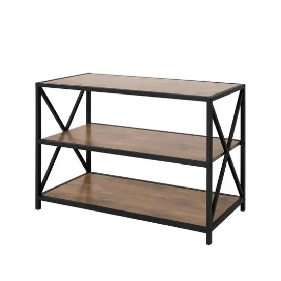Walker Edison Barnwood X-Frame Industrial Wood Bookshelf {5}