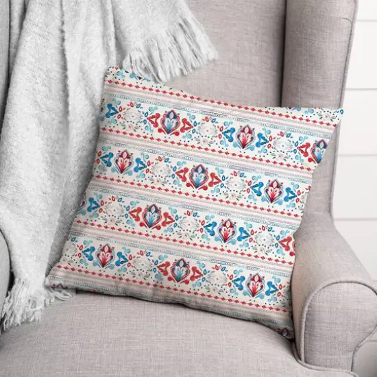 Patriotic Watercolor Paisley Pattern Indoor/Outdoor Pillow {3}