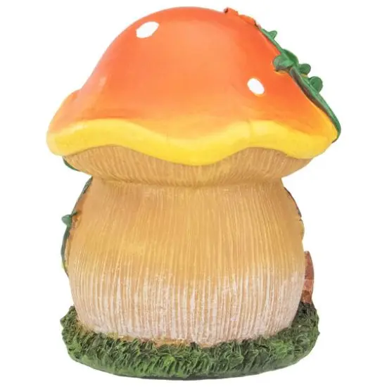 6.25" Orange Mushroom House Outdoor Garden Statue {7}