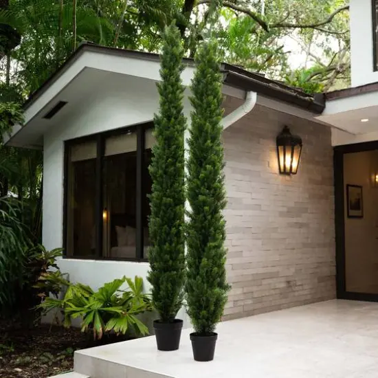 10ft. Potted Green UV Resistant Artificial Cedar Pine Tree {7}