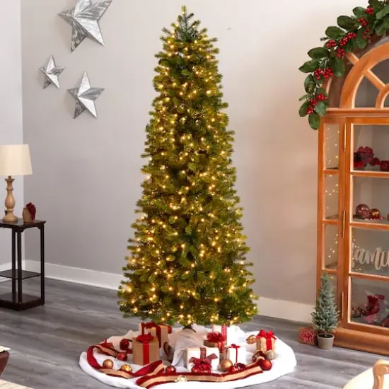 7.5ft. Pre-Lit Slim Colorado Mountain Spruce Artificial Christmas Tree, Multifunction White Micro LED Lights {3}