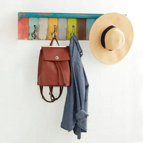 Multi Color Wood Coastal Wall Hooks with Shelf, 9" x 35" x 5" {8}