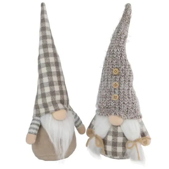 13" Beige & White Gingham Nordic Christmas Gnome Set {5}