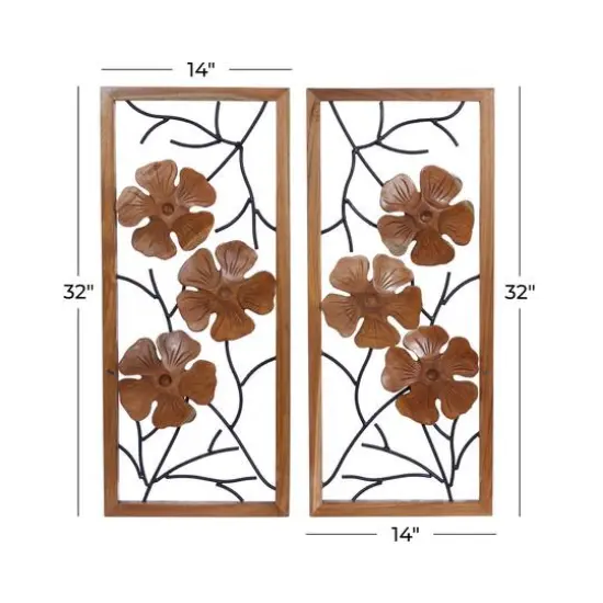 Set of 2 Rust Teak Wood Contemporary Style Wall Decor 14", 32" {6}