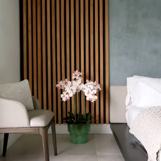 3.5ft. White Orchid Arrangement in Patina Metal Planter with Stand {5}