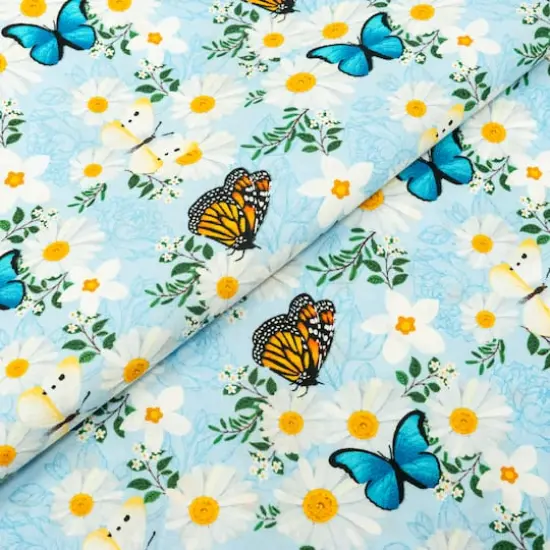 SINGER Blue & Orange Butterfly Cotton Fabric {3}