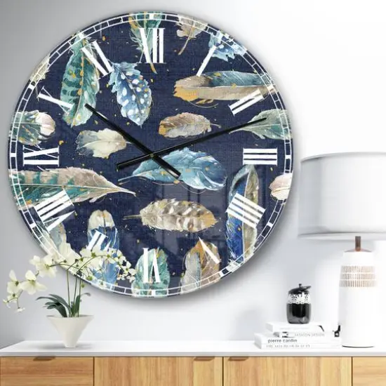 Designart 'Indigold Metallic Feathers Pattern Traditional Wall Clock {3}