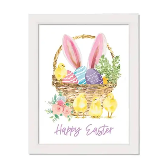 Egg and Chick Basket 12" x 16" White Framed Print Under Plexiglass {1}
