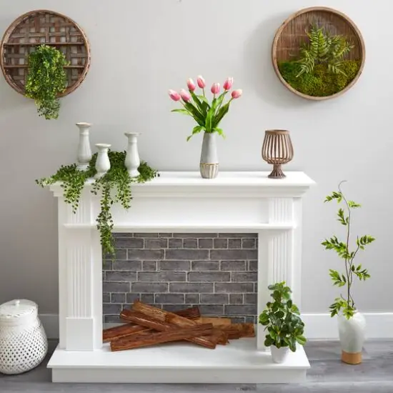 22" Mauve Dutch Tulip Arrangement in Gold Trim Stoneware Vase {5}