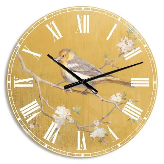 Designart 'Gold Bird On Blossoms I Traditional Wall Clock {1}