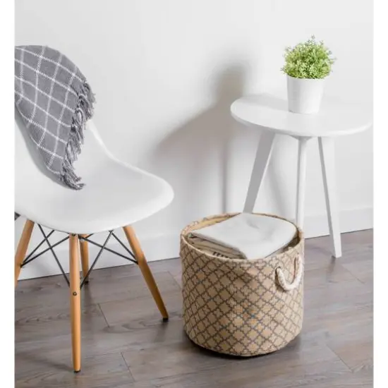 DII&reg; 9" Lattice Round Burlap Bin Gray {5}