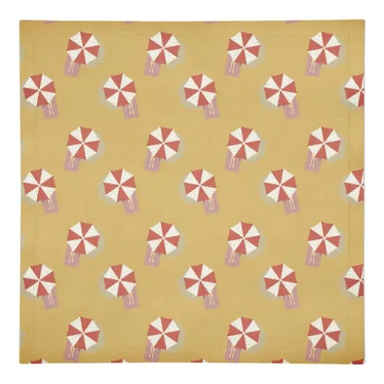 Umbrella Print Cotton Twill Napkin Yellow White and Red {1}