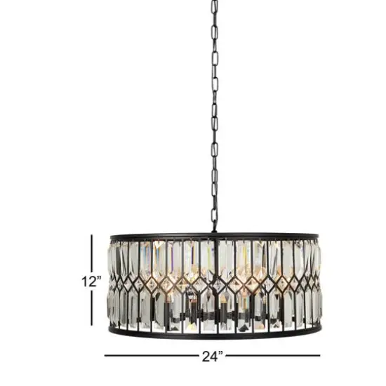 Black Iron Glam Drum Chandelier, 13" x 24" x 24" {9}