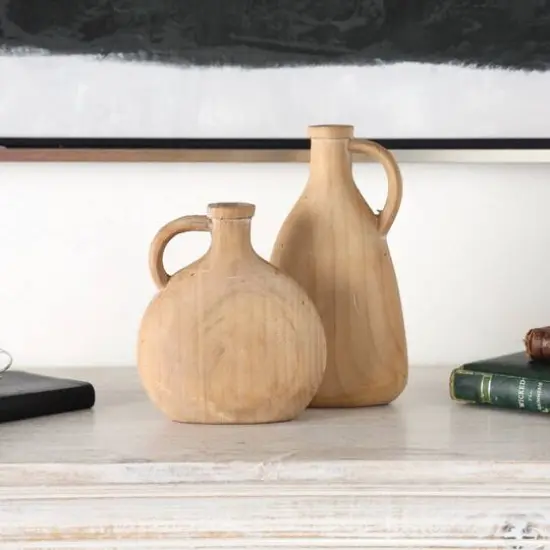 Natural Wood Slim Jug Inspired Vase Set {3}