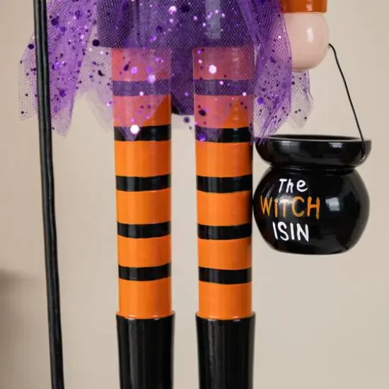 Glitzhome&reg; 18.5"H Halloween Wooden Witch Nutcracker with Witch Cat Ornament {6}
