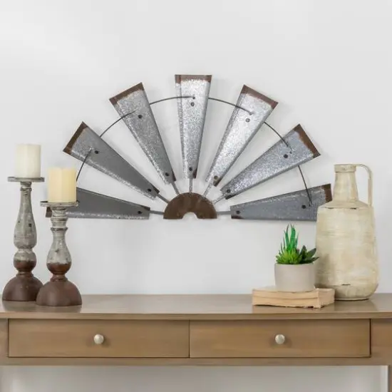 Glitzhome&reg; Galvanized Metal Semi-Circle Windmill Wall D&eacute;cor {12}