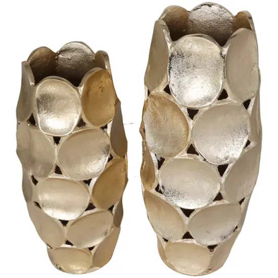 Gold Aluminum Geometric Open Framed Vase with Circular Plates Set {1}