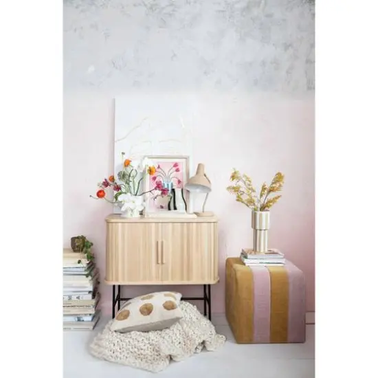 Hello Honey&reg; 18" Modern Square Fabric Upholstered Striped Pouf {4}