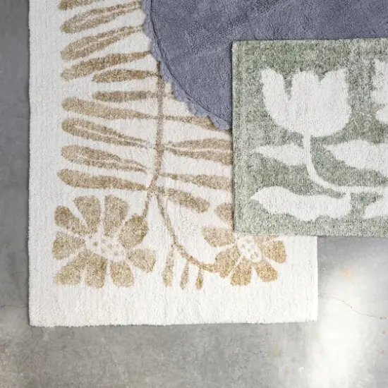  Cotton Tufted Rug with Flowers, White and Mustard {5}