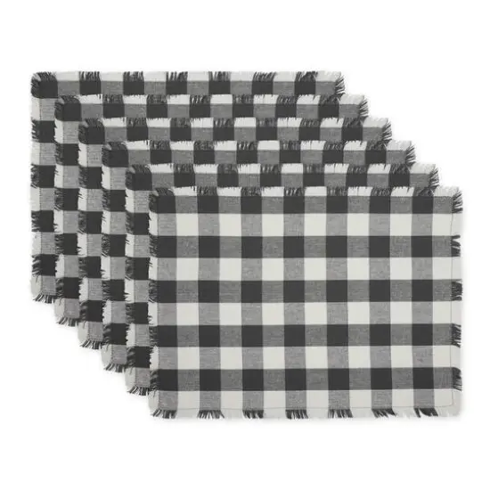 DII&reg; Heavyweight Check Fringed Cotton Placemats, 6ct. Mineral {1}