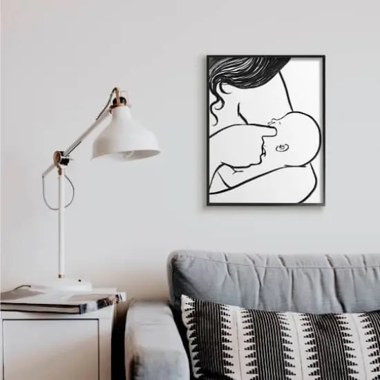 Stupell Industries Mother Nursing Child Portrait Minimal Black White Framed Giclee Art {3}