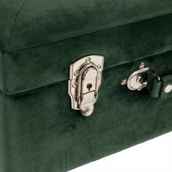 Glitzhome&reg; Velvet Upholstered Storage Stool Hunter Green {9}
