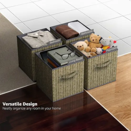 Sorbus 11" Gray Woven Foldable Storage Cubes, 4ct. {4}