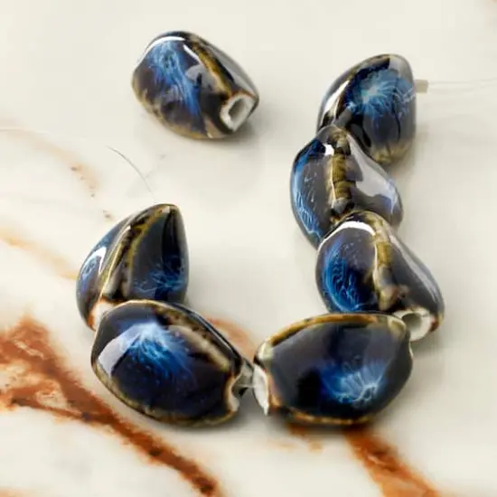 Blue Ceramic Twisted Oval Beads, 20mm by Bead Landing&trade; {3}
