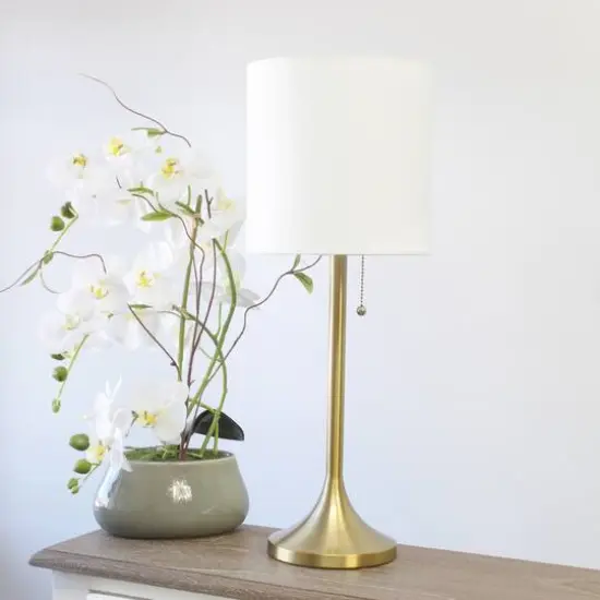 Simple Designs 21.5" Tapered Gold Table Lamp with Fabric Drum Shade White {5}