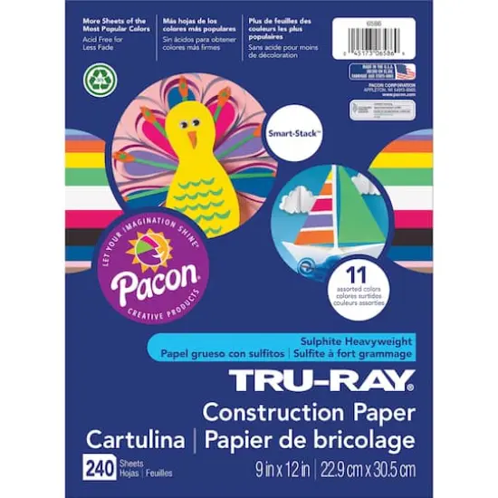 Tru-Ray&reg; Smart-Stack&trade; 9" x 12" Assorted Color Construction Paper, 240 Sheets {3}