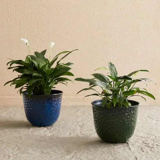 Glitzhome&reg; 15.25" Honeycomb Textured Cobalt Blue Faux Ceramic Plastic Planters, 2ct. {3}
