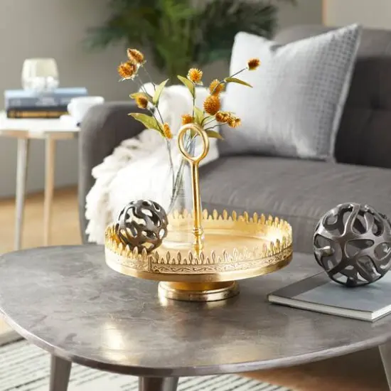 13" Gold Aluminum Glam Tray Stand {9}