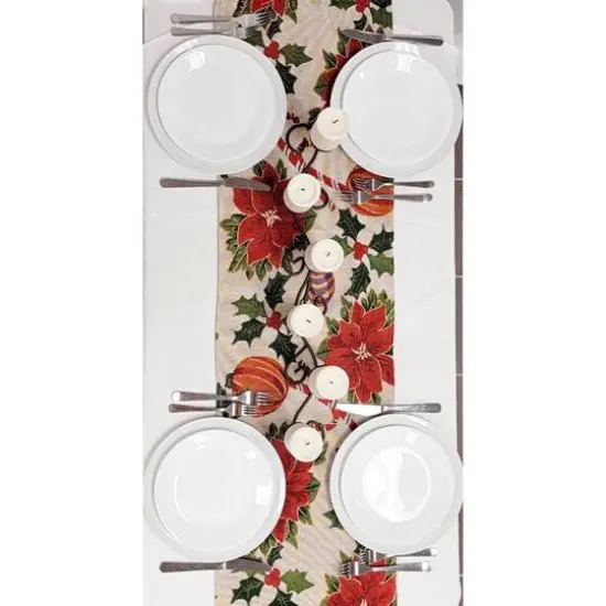 Wizardi 13.75" x 67" Festive Poinsettias Christmas Table Runner {6}