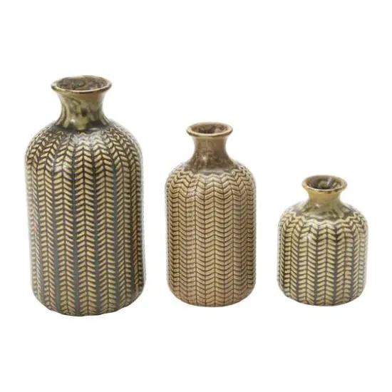 Hello Honey&reg; Matte Olive Green Stoneware Vase Set {1}