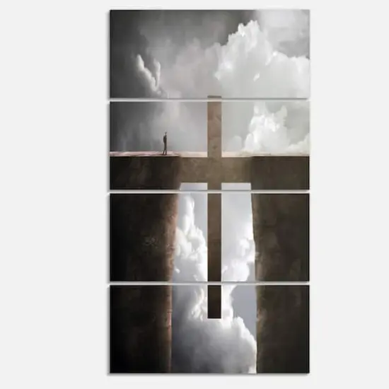 Designart - Big Cross between Two Cliffs - Landscapes Spiritual Religious on Wrapped Canvas set {1}