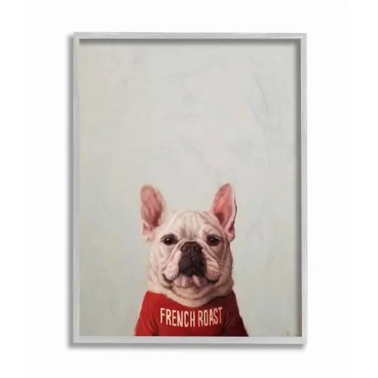 Stupell Industries French Bulldog in French Roast T-Shirt Wall Art in Gray Frame {1}