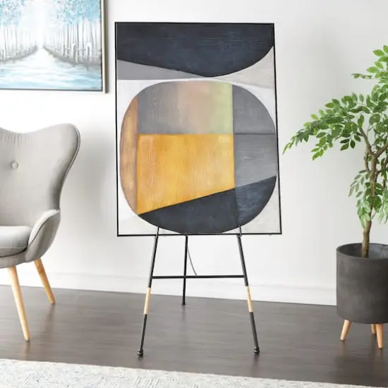 53.5" Black Metal Slim Foldable 2-Tier Easel with Wrapped Rattan Accents {3}