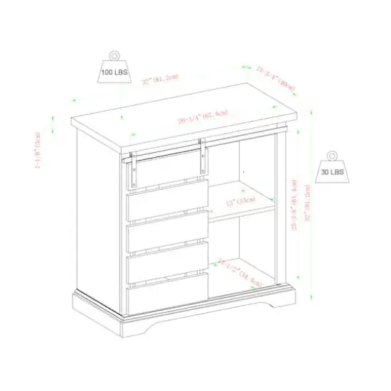Walker Edison 32" Solid White & Reclaimed Wood Two-Tone Sliding Slat Door Accent Cabinet {9}
