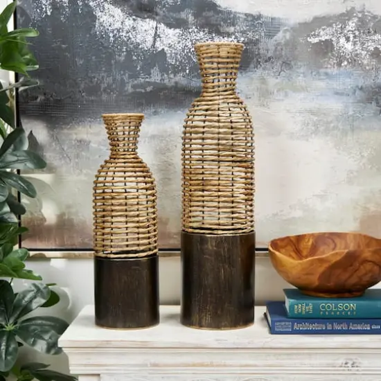 Light Brown Plastic Rattan Handmade Vase Set {3}