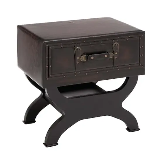 Brown Wood and FauxLeather Traditional Accent Table, 22" x 22" x 16" {4}